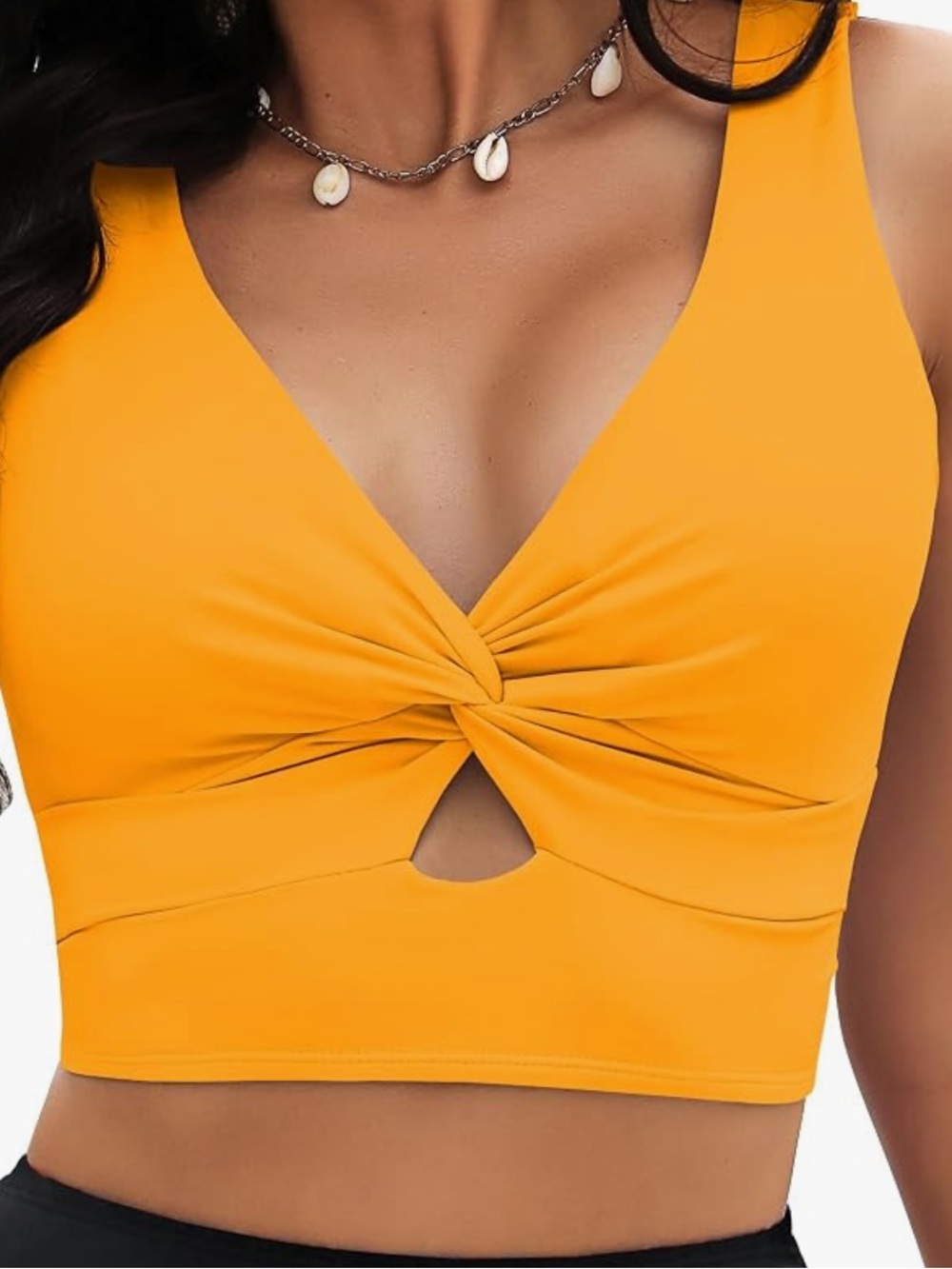 Twist Front V-Neck Swim Top - Yellow